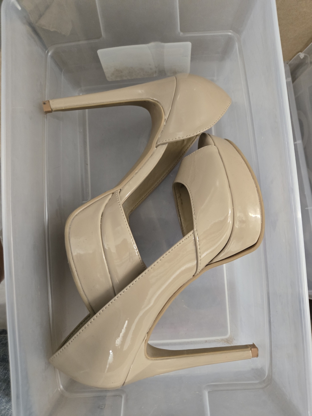 Chinese Laundry Beige Patent Platform Stilettos